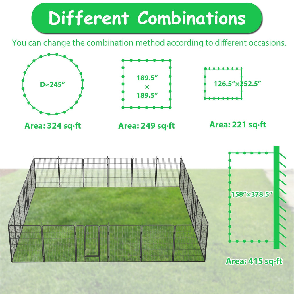 40in Outdoor Fence Heavy Duty Dog Pens 24 Panels Temporary Pet Playpen with Doors - petspots