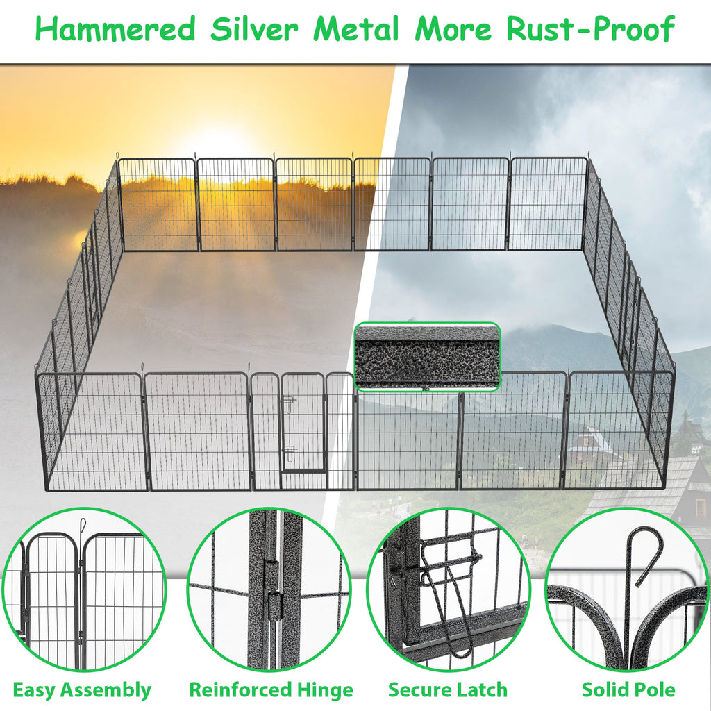 40in Outdoor Fence Heavy Duty Dog Pens 24 Panels Temporary Pet Playpen with Doors - petspots