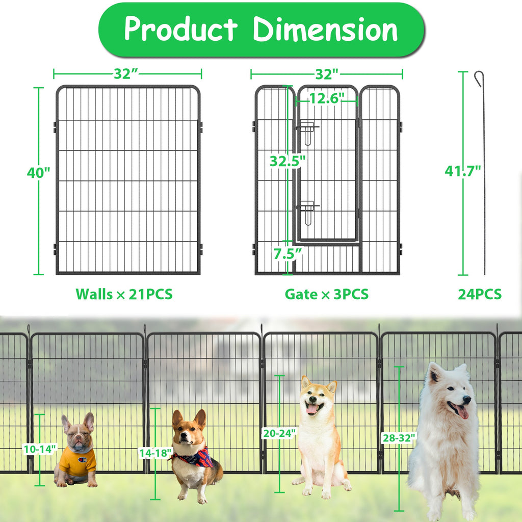 40in Outdoor Fence Heavy Duty Dog Pens 24 Panels Temporary Pet Playpen with Doors - petspots