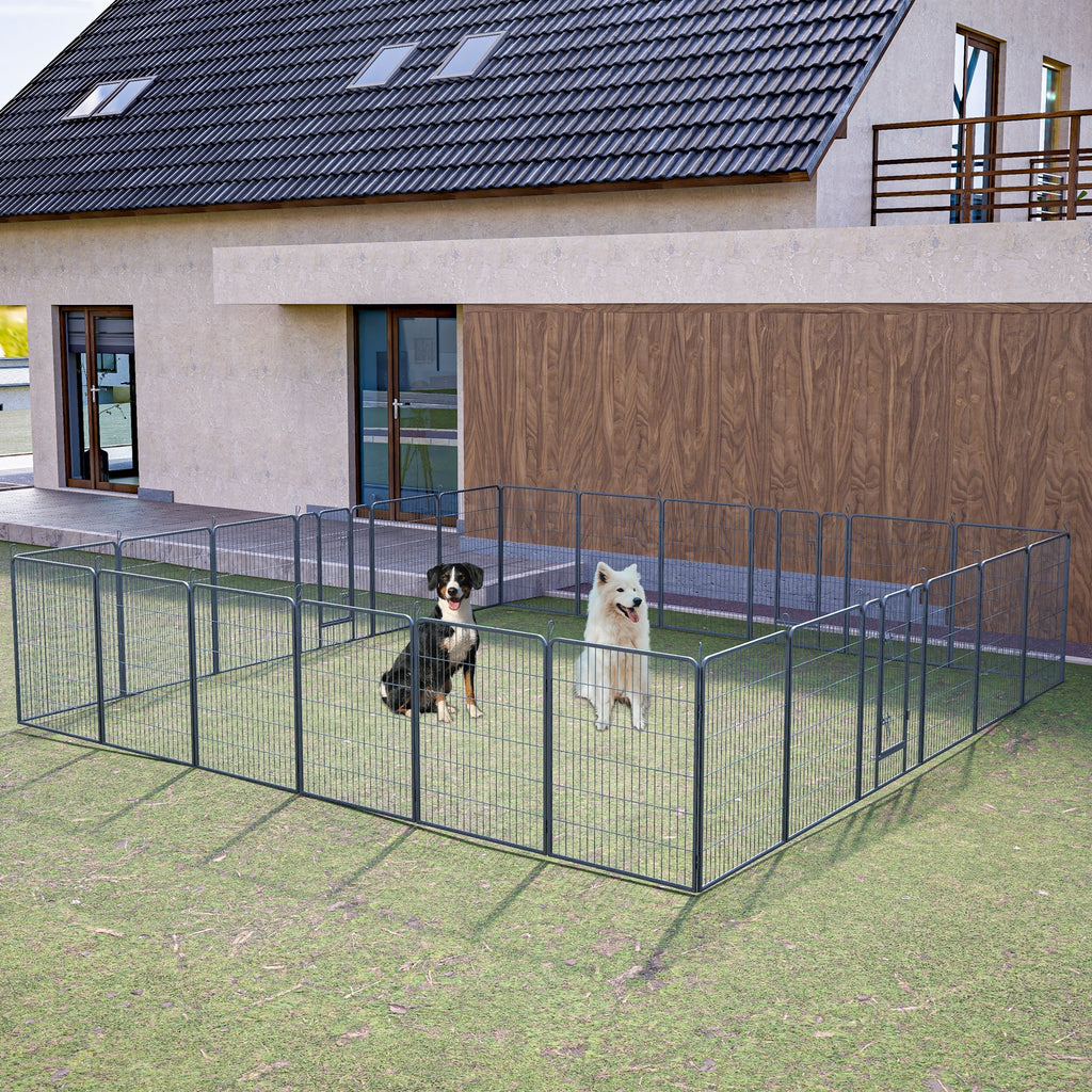 40in Outdoor Fence Heavy Duty Dog Pens 24 Panels Temporary Pet Playpen with Doors - petspots