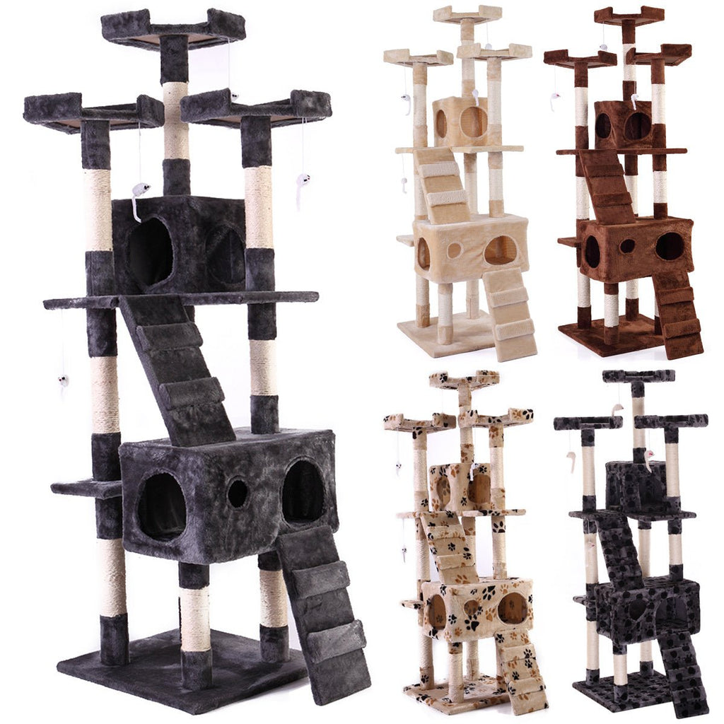 67'' Multi-Level Cat Tree Tower, Kitten Condo House with Scratching Posts, Kitty Play Activity Center, Gray XH - petspots