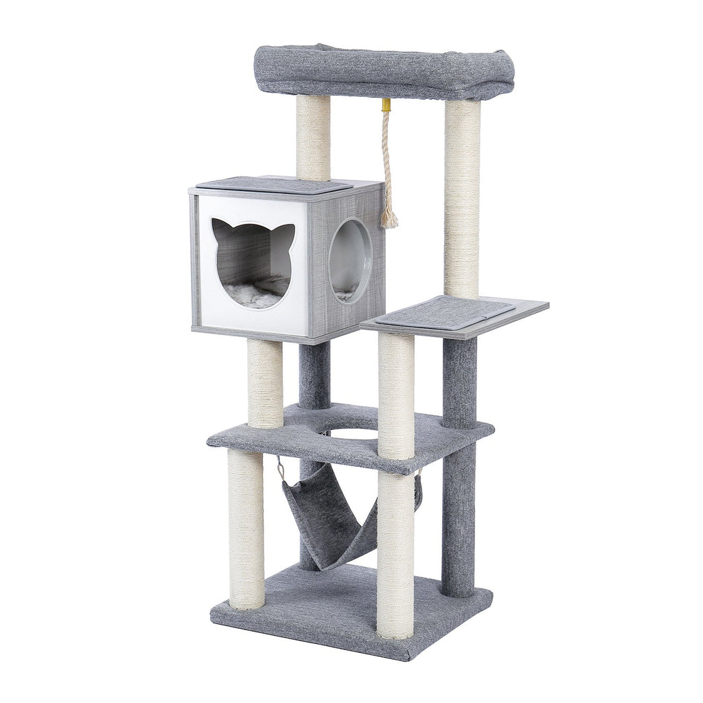 Cat Tree 52 Inches Multi-Level Modern Wooden Cat Tower with Hammock and Scratching Posts and Cat Condo for Adult Cats Gray - petspots