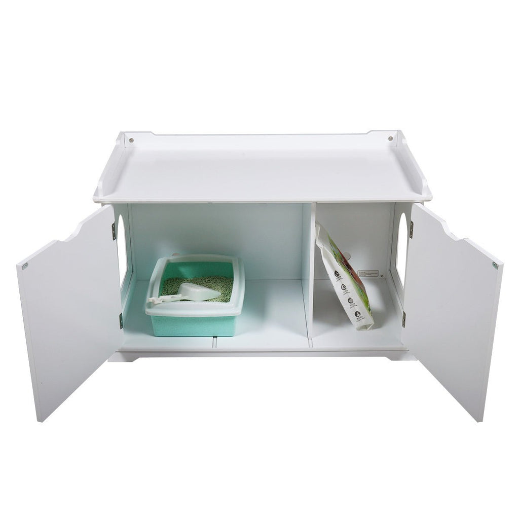 Cat Washroom Bench, Wood Litter Box Cover with Spacious Inner, Ventilated Holes, Removable Partition, Easy Access, White XH - petspots