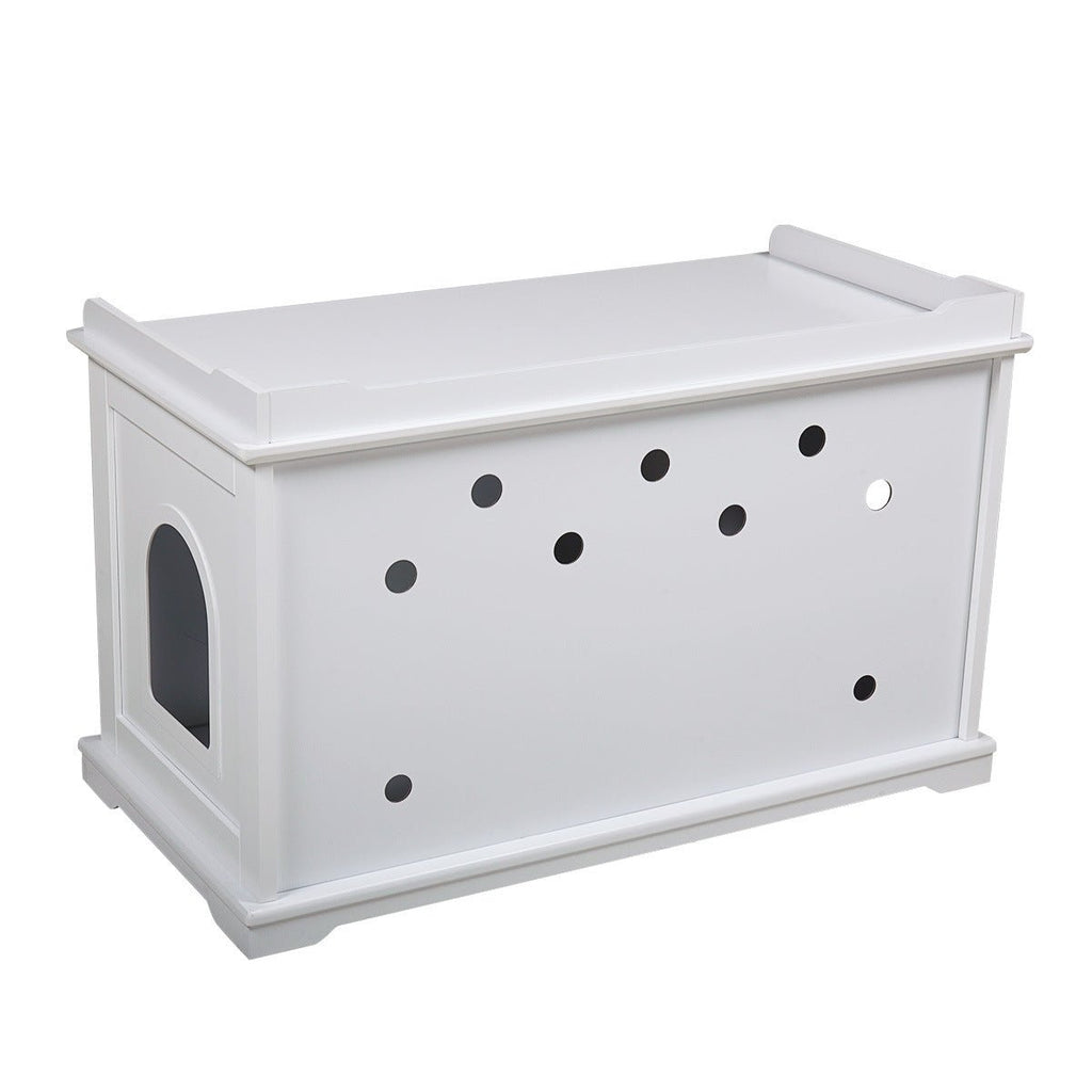 Cat Washroom Bench, Wood Litter Box Cover with Spacious Inner, Ventilated Holes, Removable Partition, Easy Access, White XH - petspots