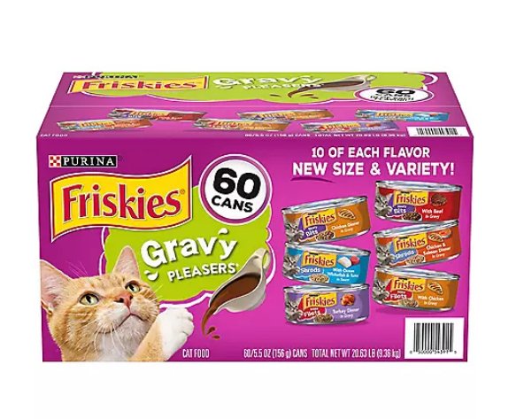 Purina Friskies Gravy Wet Cat Food; Variety Pack (5.5 oz.; 60 ct.) - petspots