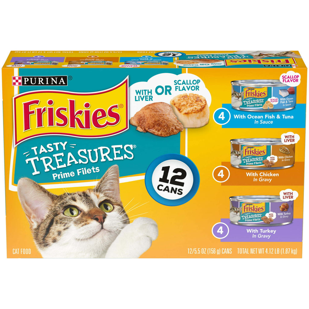 Purina Friskies Tasty Treasures Wet Cat Food Variety Pack 5.5 oz Cans (12 Pack) - petspots