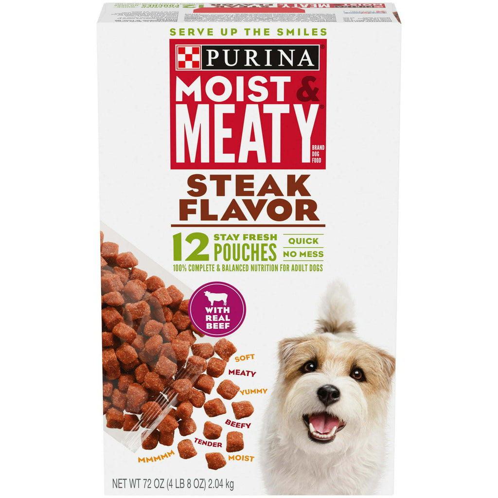 Purina Moist and Meaty Steak Flavor Beef Wet Dog Food 72 oz - petspots